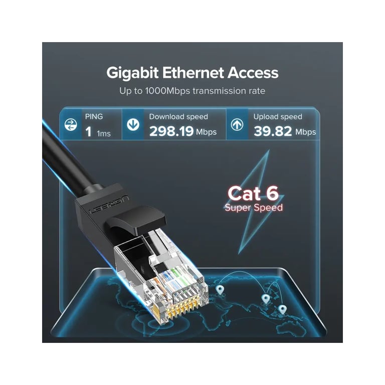 Патч-корд 2м, U/UTP Cat 6 CCA Lan Cable NW102 Black Ugreen (20160) - фото 2