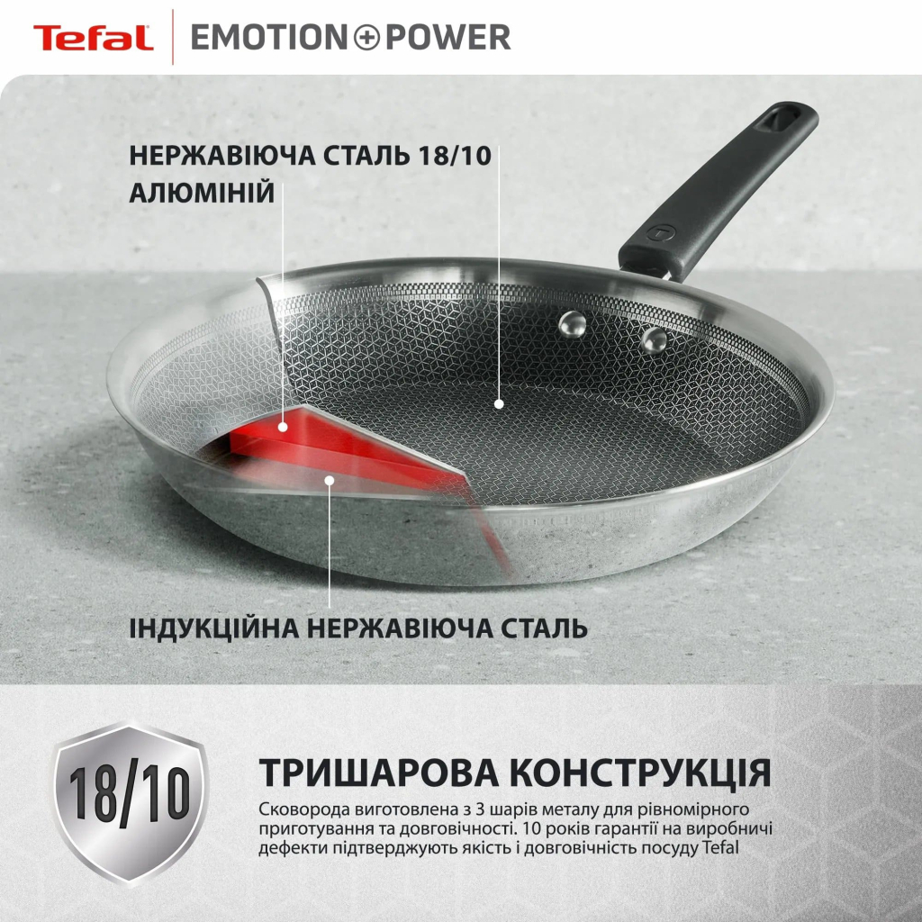 Сковорода Tefal Emotion+ Power 28 см з кришкою (SET_E3410655) - фото 6 Сковорода Tefal Emotion+ Power 28 см з кришкою (SET_E3410655) - фото 6