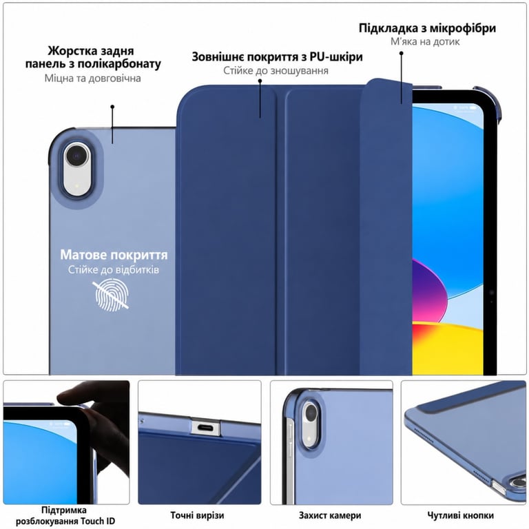 Чохол до планшета BeCover Tri Fold Hard Apple iPad 10.9" (2022/2024)/iPad (А16) 2025 11" Deep Blue (716119) - фото 4