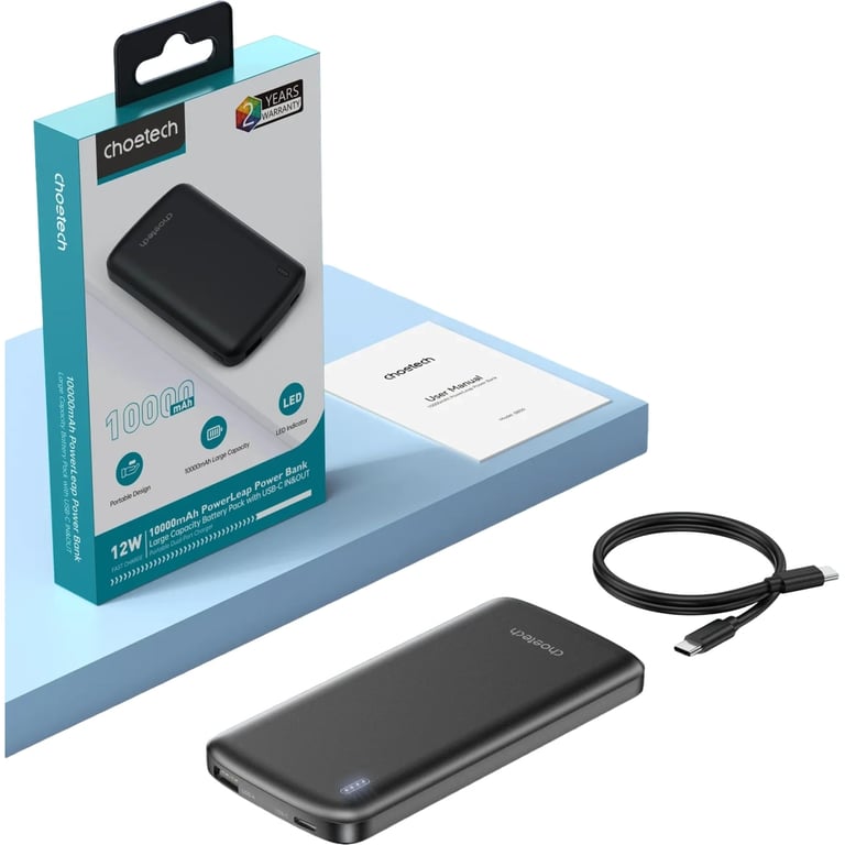 Батарея універсальна Choetech 10000mAh, 12W, USB-A, USB-C, Black (B850-ACBK) - фото 4