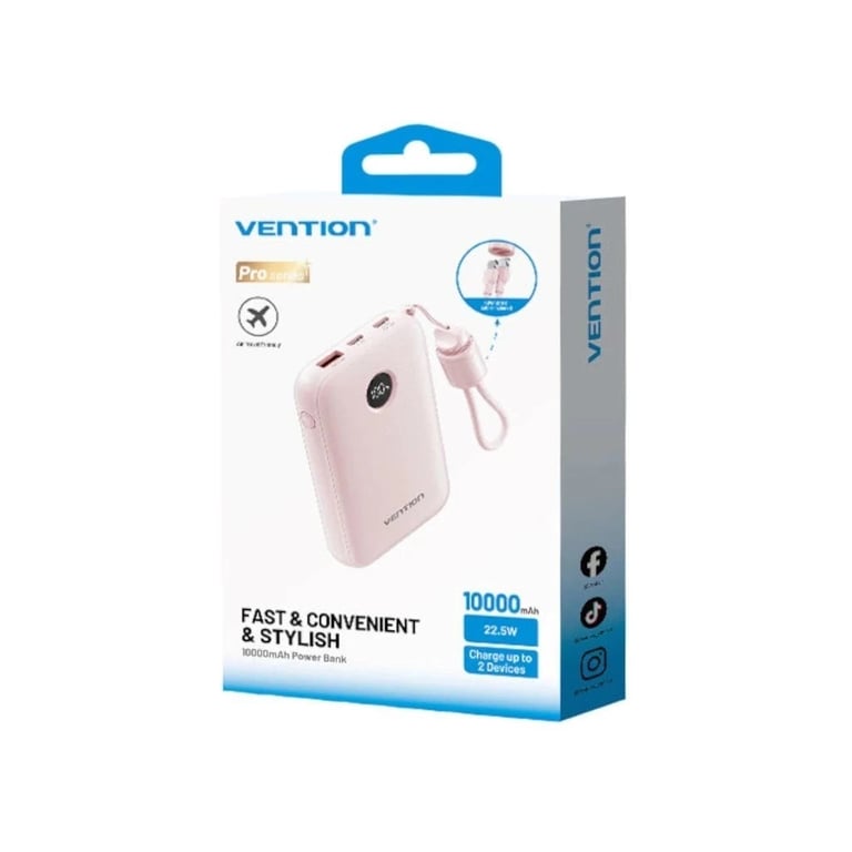 Батарея універсальна Vention 10000mAh, 22.5W, PD, QC, Pink (FKAP0-C) - фото 5