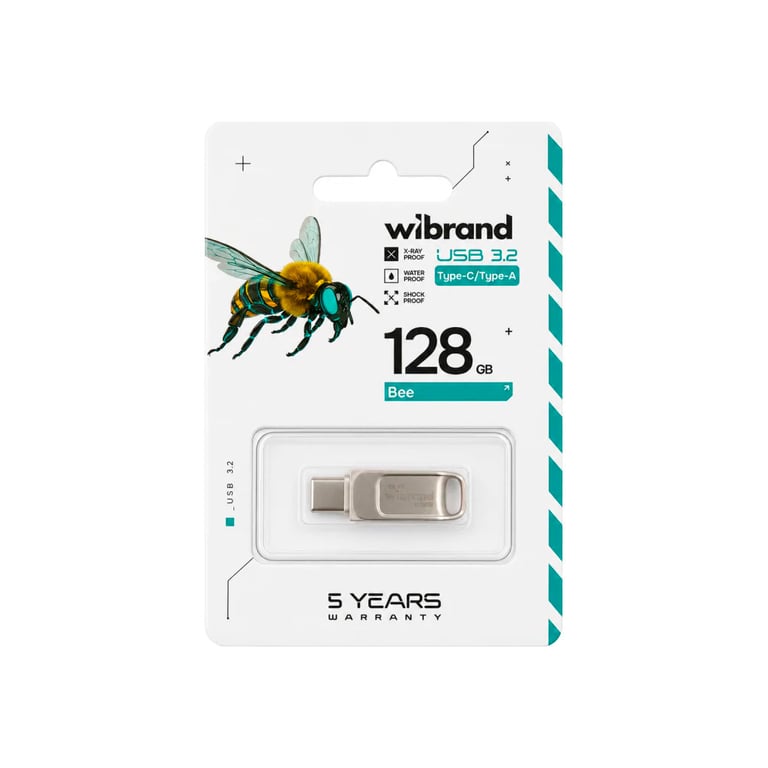 USB флеш накопичувач Wibrand 128GB Bee Silver USB 3.2/Type-C (WI3.2TC/BE128TC039S) - фото 4