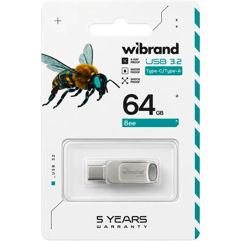 USB флеш накопичувач Wibrand 64GB Bee Silver USB 3.2/Type-C (WI3.2TC/BE64TC039S) - фото 4