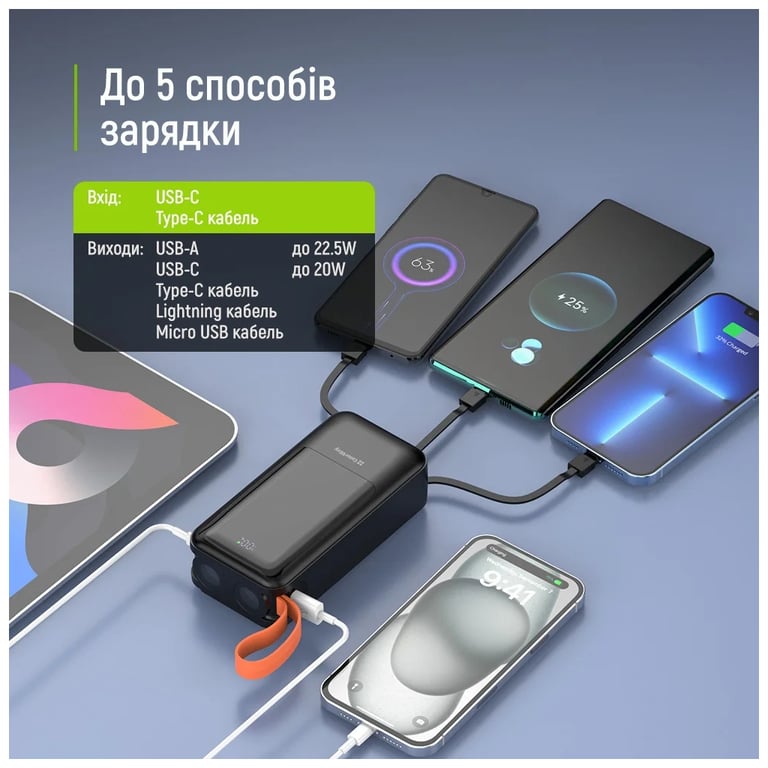 Батарея універсальна ColorWay 30 000 mAh PowerHub PD/22.5W, QC/4.0, Black (CW-PB300LP07BK) - фото 6
