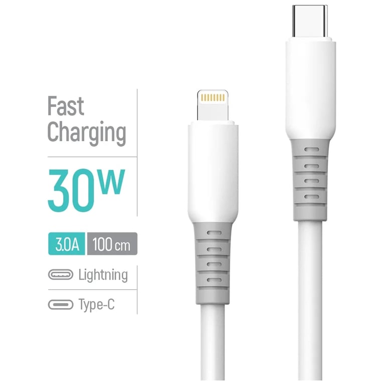 Дата кабель USB-C to Lightning 1.0m PD30W liquid silicone white ColorWay (CW-CBPDCL093-WT) - фото 5