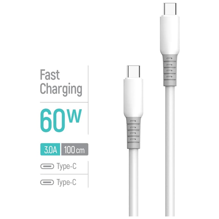 Дата кабель USB-C to USB-C 1.0m 3A PD60W liquid silicone white ColorWay (CW-CBPDCC093-WT) - фото 5