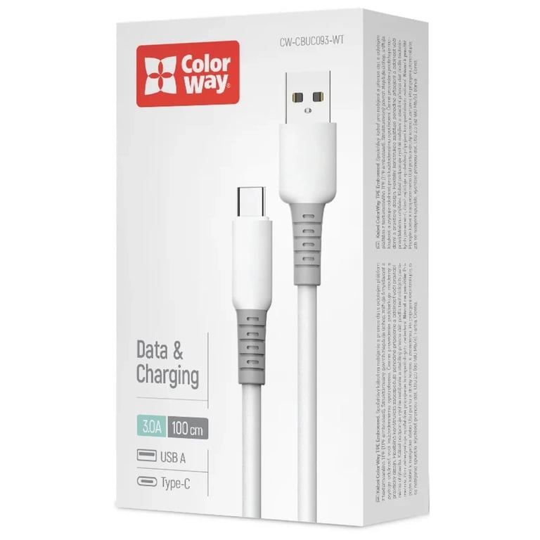 Дата кабель USB 2.0 AM to USB-C 1.0m 3A liquid silicone white ColorWay (CW-CBUC093-WT) - фото 4