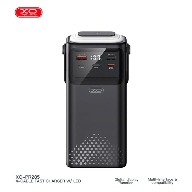 Батарея універсальна XO 30000mAh, PD/20W, QC/22,5W, Lamp, black (XO-PR285) - фото 3