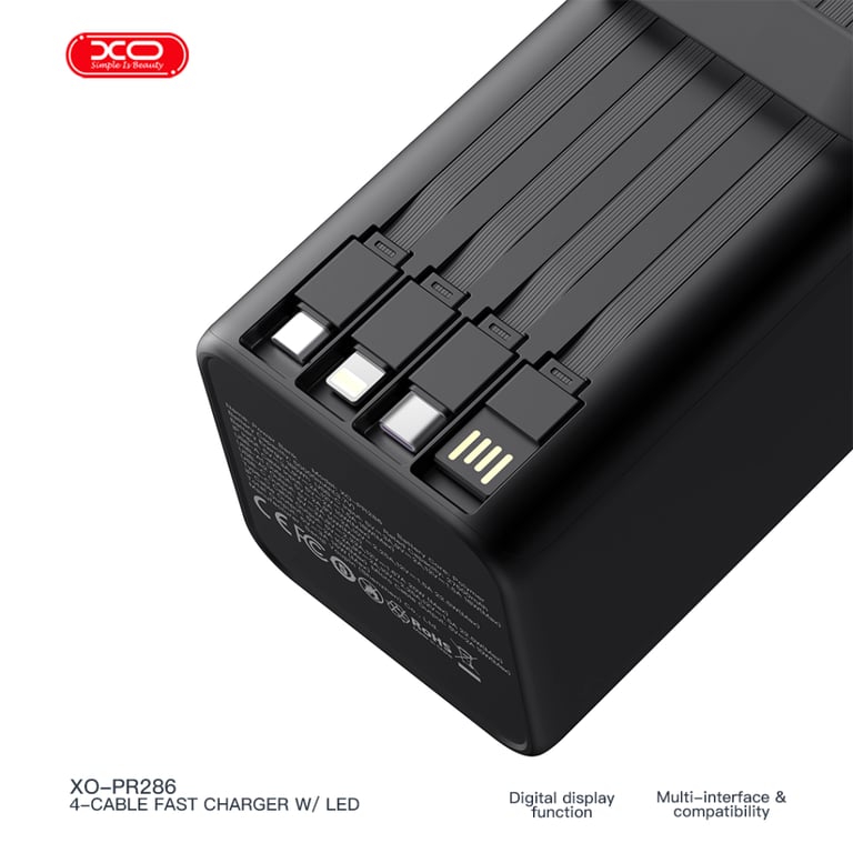 Батарея універсальна XO 50000mAh, PD/20W, QC/22,5W, Lamp, black (XO-PR286-BK) - фото 3
