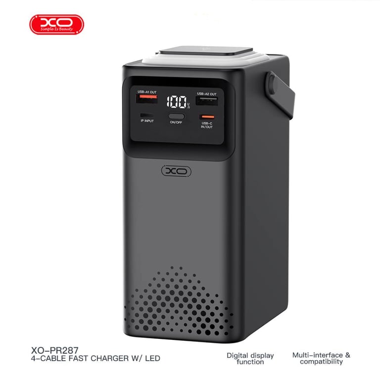 Батарея універсальна XO 80000mAh, PD/20W, QC/22,5W, Lamp, black (XO-PR287-BK) - фото 3