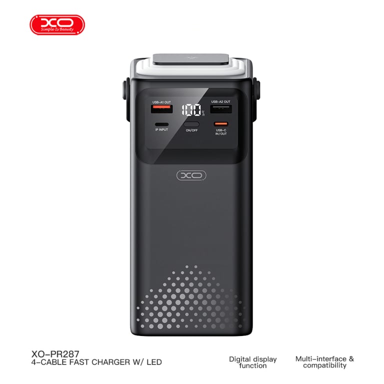 Батарея універсальна XO 80000mAh, PD/20W, QC/22,5W, Lamp, black (XO-PR287-BK) - фото 4
