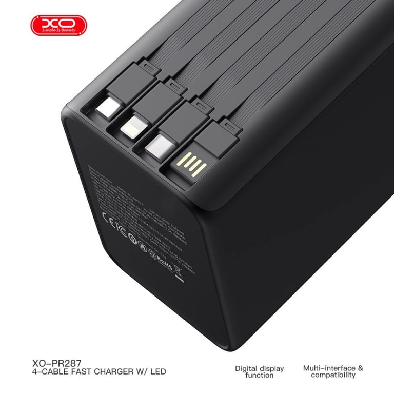 Батарея універсальна XO 80000mAh, PD/20W, QC/22,5W, Lamp, black (XO-PR287-BK) - фото 5