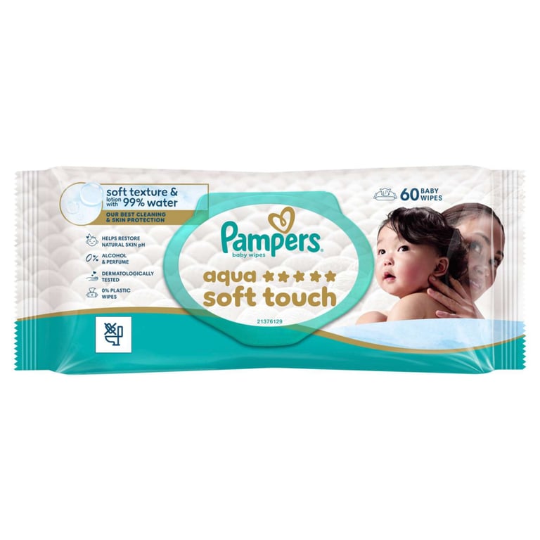 Дитячі вологі серветки Pampers Гармонія аква 60 шт (8006530140171) - фото 1