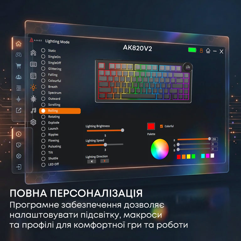 Клавіатура Ajazz AK820 V2 White Peach Switch Wireless/Bluetooth/USB UA White (AK820-V2-WP-S-W) - фото 10