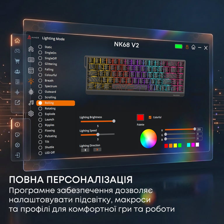 Клавіатура Ajazz NacodeX NK68 V2 Red Switch LED USB UA Black (NK68-V2-R-S-B) - фото 8