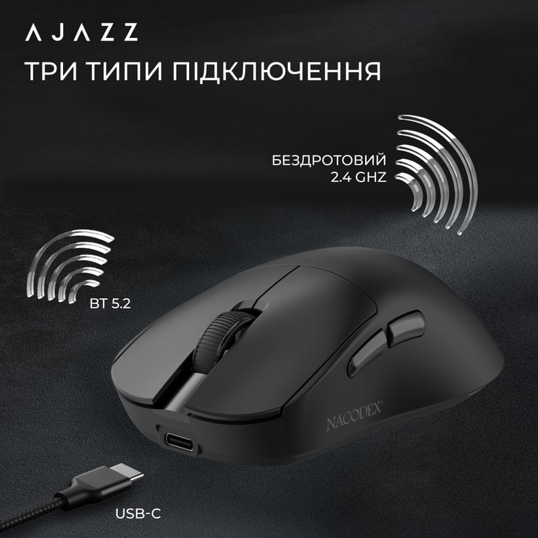 Мишка Ajazz x Nacodex NJ08-MC Wireless/Bluetooth/USB Black (NJ08-MC-B) - фото 10