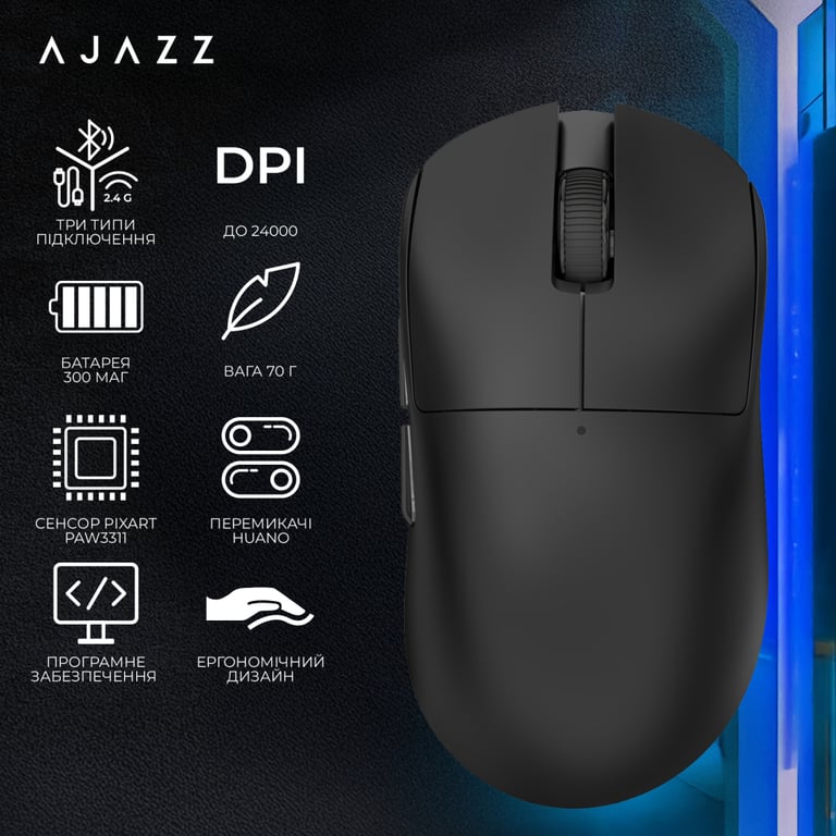Мишка Ajazz x Nacodex NJ08-MC Wireless/Bluetooth/USB Black (NJ08-MC-B) - фото 8