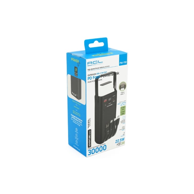 Батарея універсальна ACL 30000mAh, 22.5W, USB/Micro/Type-C/Lighting, Flashlight (PW-112) - фото 5