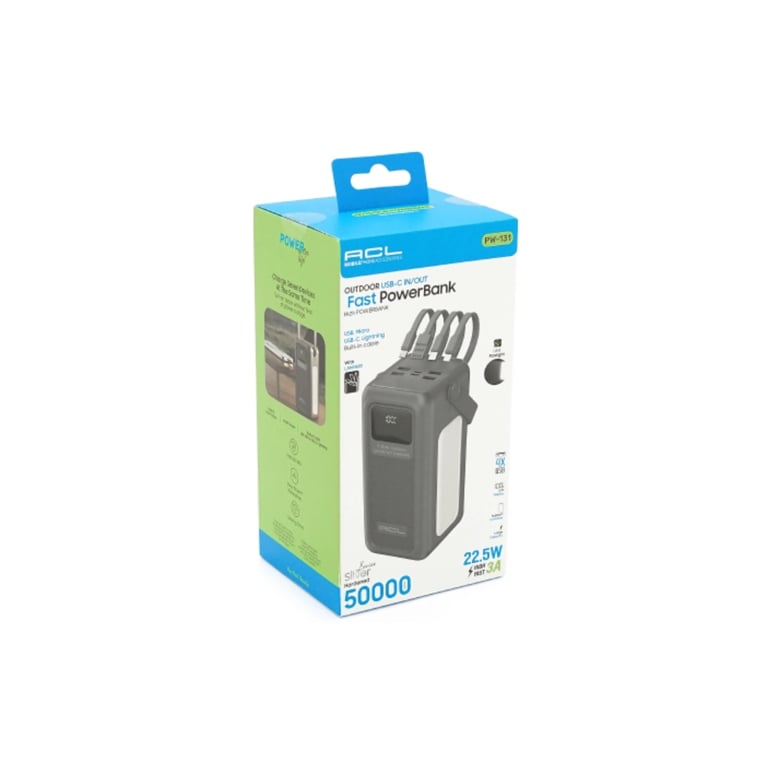 Батарея універсальна ACL 50000mAh, 22.5W, USB/Micro/Type-C/Lighting, Flashlight (PW-131) - фото 6