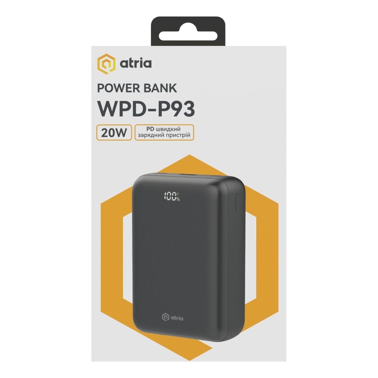Батарея універсальна Atria 30000mAh, PD/22.5W, QC/3.0 (WPD-P93) - фото 8
