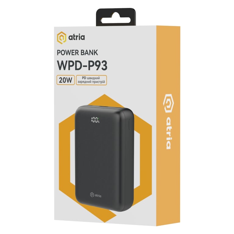 Батарея універсальна Atria 30000mAh, PD/22.5W, QC/3.0 (WPD-P93) - фото 9
