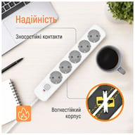 Мережевий фільтр живлення ColorWay CCA-3G1MM 5 розеток, 2m White (CW-PSEA1052W) - фото 10