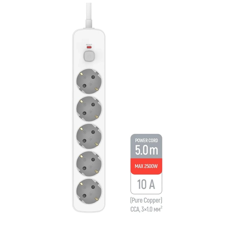 Мережевий фільтр живлення ColorWay CCA-3G1MM 5 розеток, 2m White (CW-PSEA1052W) - фото 4