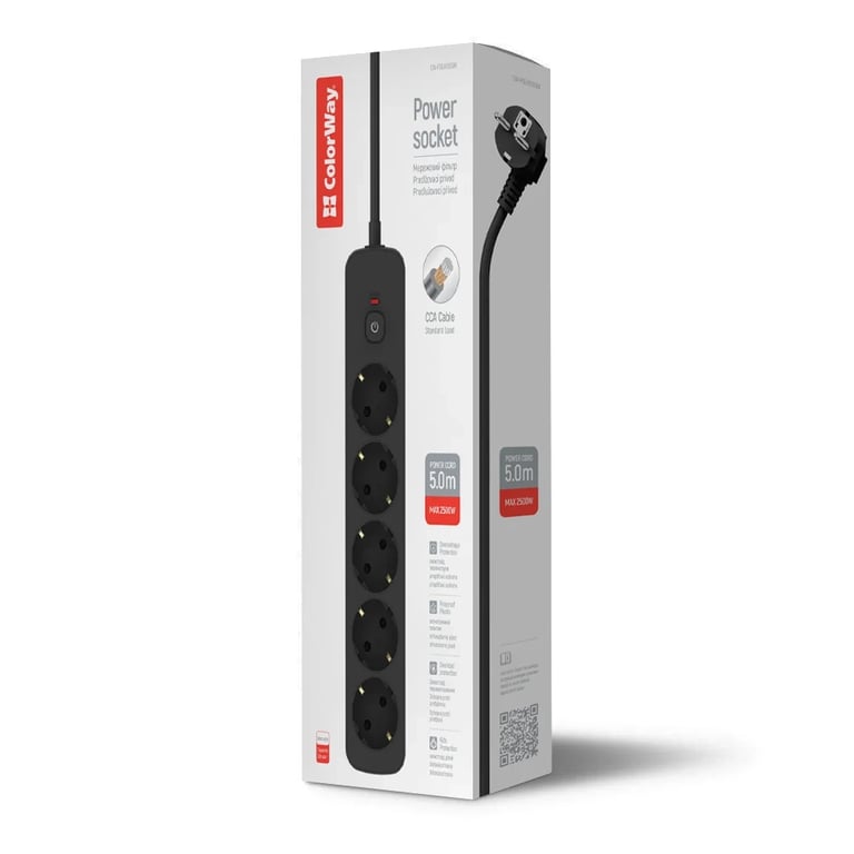 Мережевий фільтр живлення ColorWay CCA-3G1MM 5 розеток, 3m Black (CW-PSEA1053BK) - фото 4