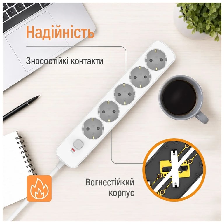 Мережевий фільтр живлення ColorWay CCA-3G1MM 5 розеток, 3m White (CW-PSEA1053W) - фото 10