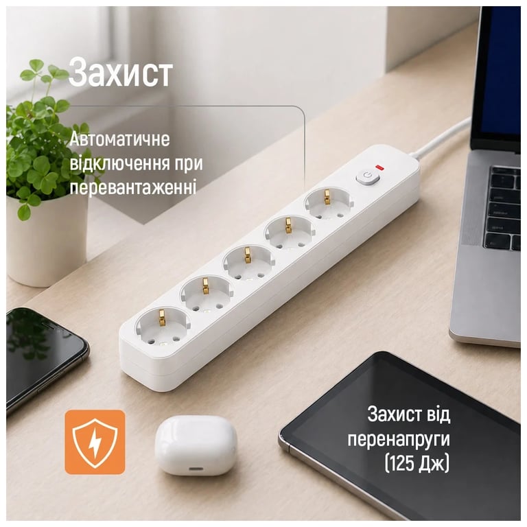 Мережевий фільтр живлення ColorWay CCA-3G1MM 5 розеток, 3m White (CW-PSEA1053W) - фото 8
