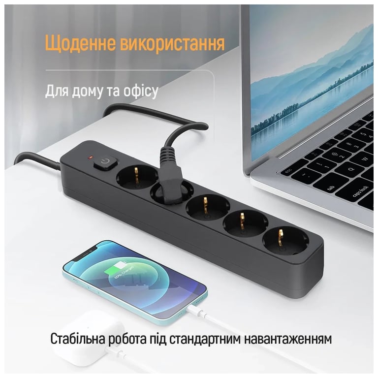 Мережевий фільтр живлення ColorWay CCA-3G1MM 5 розеток, 5m Black (CW-PSEA1055BK) - фото 6