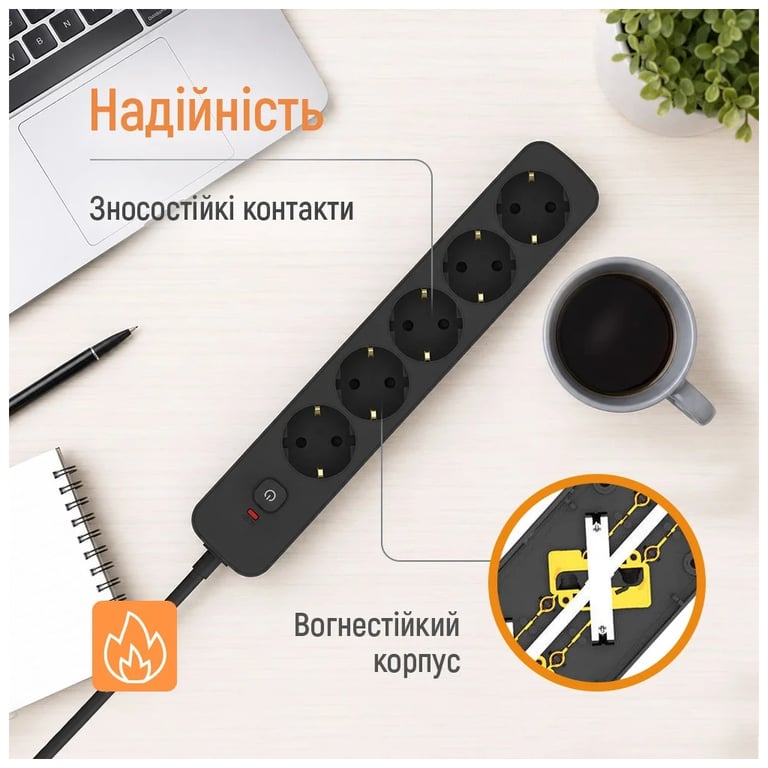 Мережевий фільтр живлення ColorWay CCA-3G1MM 5 розеток, 5m Black (CW-PSEA1055BK) - фото 9