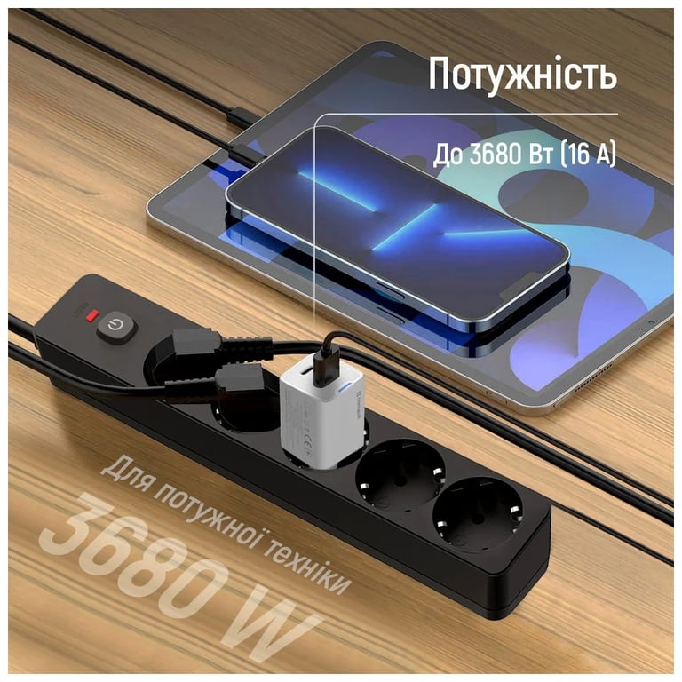 Мережевий фільтр живлення ColorWay CW-PSEA1652BK 5 розеток, 2m Black (CW-PSEA1652BK) - фото 6