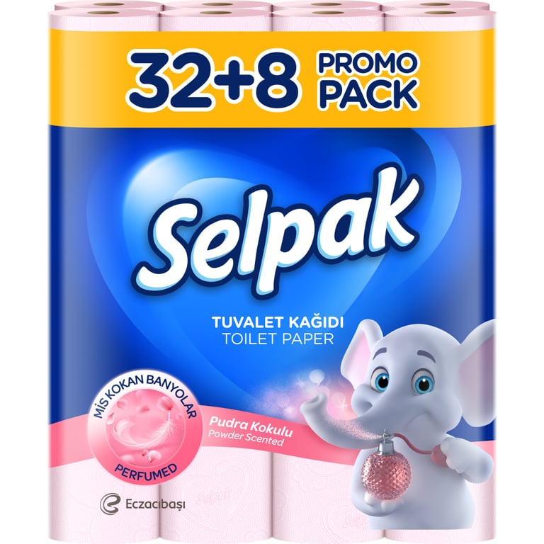 Туалетний папір Selpak Perfumed Пудра 3 шари 32+8 рулонів (8690530078802) - фото 1