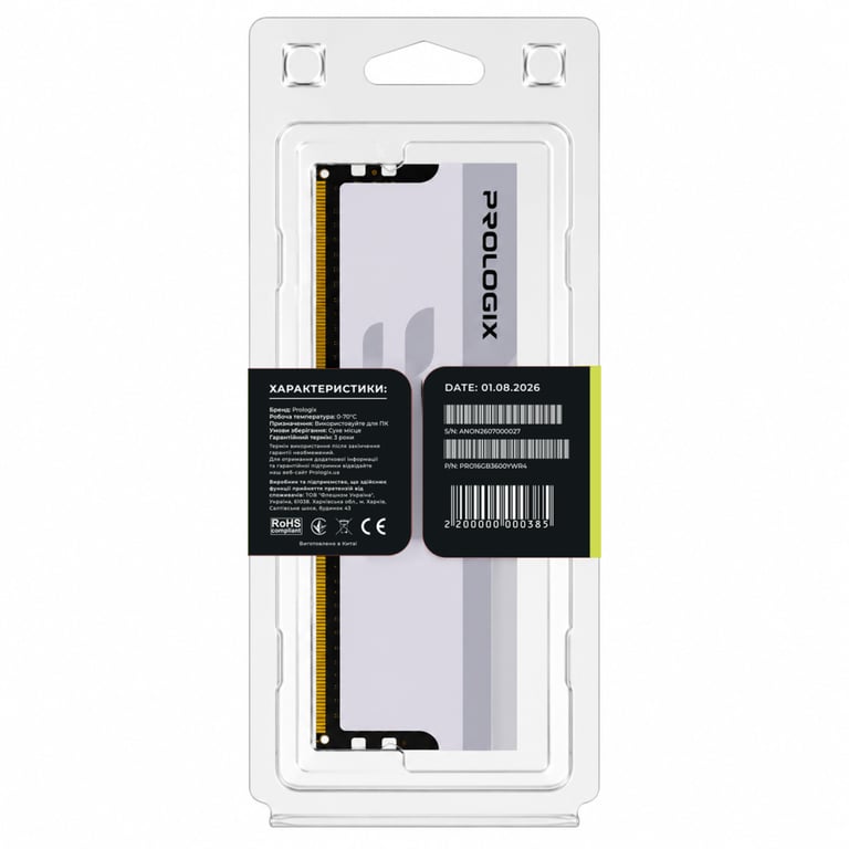 Модуль пам'яті для комп'ютера DDR4 16GB 3600 MHz Onyx White RGB Prologix (PRO16GB3600YWR4) - фото 5