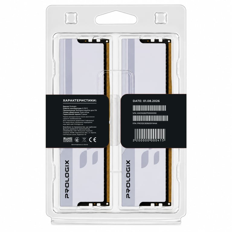 Модуль пам'яті для комп'ютера DDR4 32GB (2x16GB) 3600 MHz Onyx White Prologix (PRO32GB3600YW4K) - фото 5