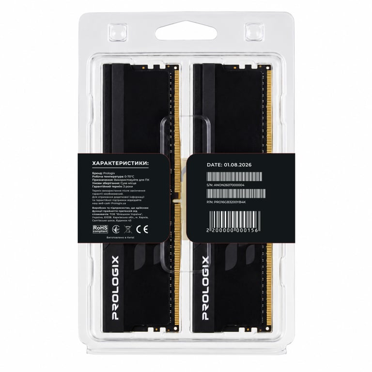 Модуль пам'яті для комп'ютера DDR4 16GB (2x8GB) 3200 MHz Onyx Black Prologix (PRO16GB3200YB4K) - фото 5