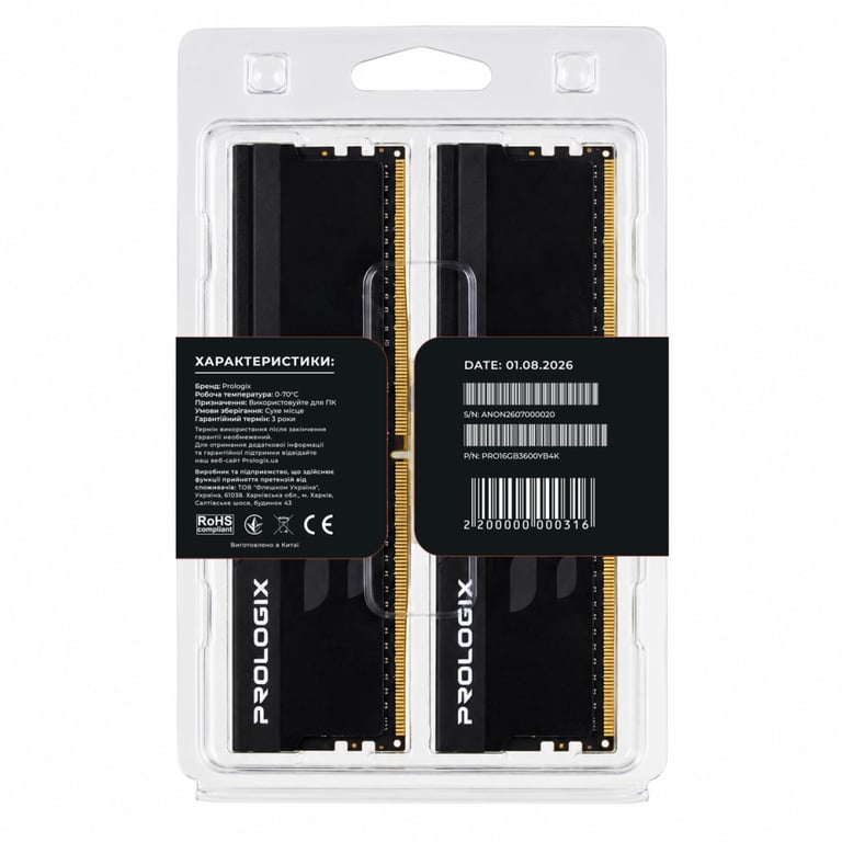 Модуль пам'яті для комп'ютера DDR4 16GB (2x8GB) 3600 MHz Onyx Black Prologix (PRO16GB3600YB4K) - фото 5