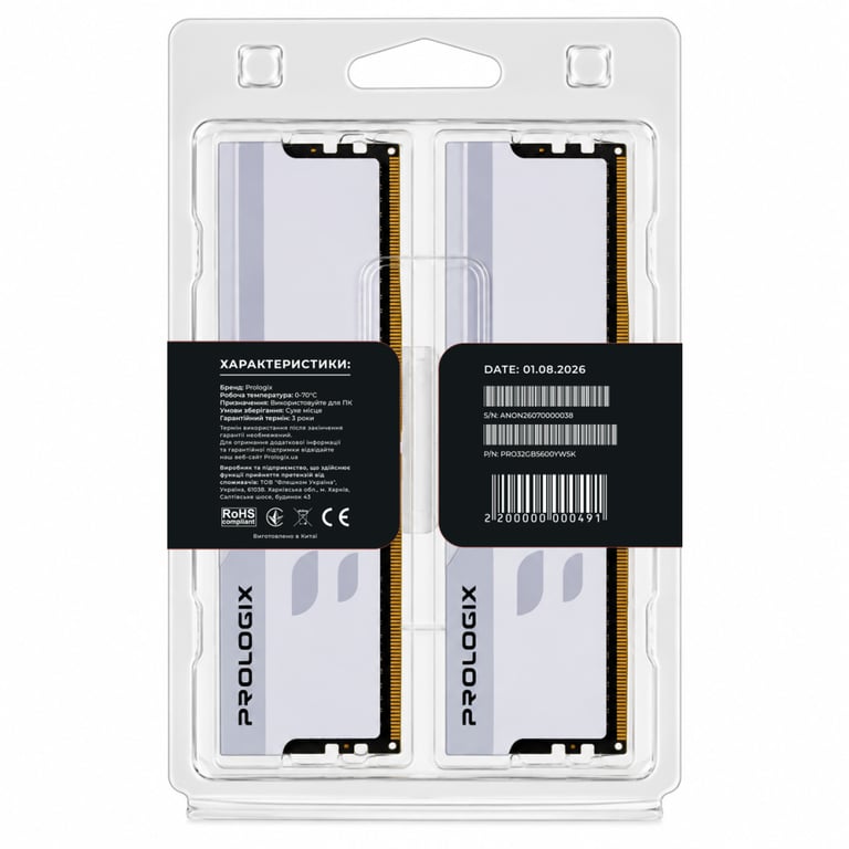 Модуль пам'яті для комп'ютера DDR5 32GB (2x16GB) 5600 MHz Onyx White Prologix (PRO32GB5600YW5K) - фото 5