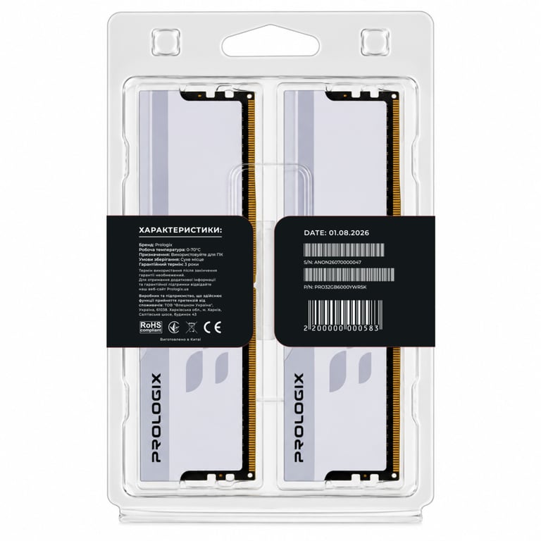 Модуль пам'яті для комп'ютера DDR5 32GB (2x16GB) 6000 MHz Onyx White RGB Prologix (PRO32GB6000YWR5K) - фото 5