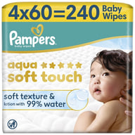 Дитячі вологі серветки Pampers Aqua Soft Touch 4 x 60 шт (240 шт) (8006530140027) - фото 1