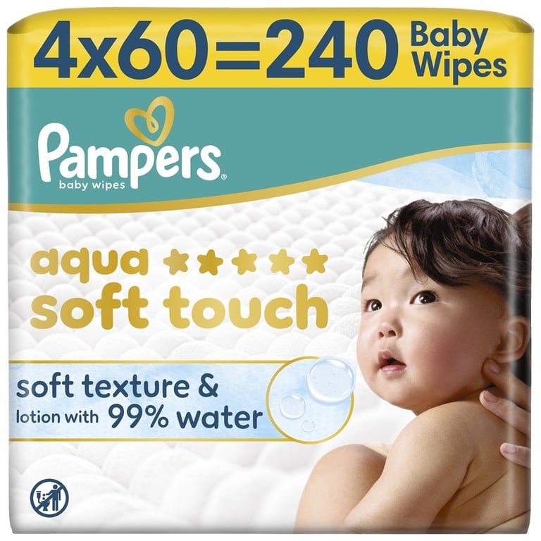 Дитячі вологі серветки Pampers Aqua Soft Touch 4 x 60 шт (240 шт) (8006530140027) - фото 1