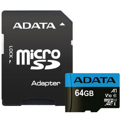 Карта памяти ADATA 64GB microSD class 10 UHS-I A1 Premier (AUSDX64GUICL10A1-RA1) - главное фото