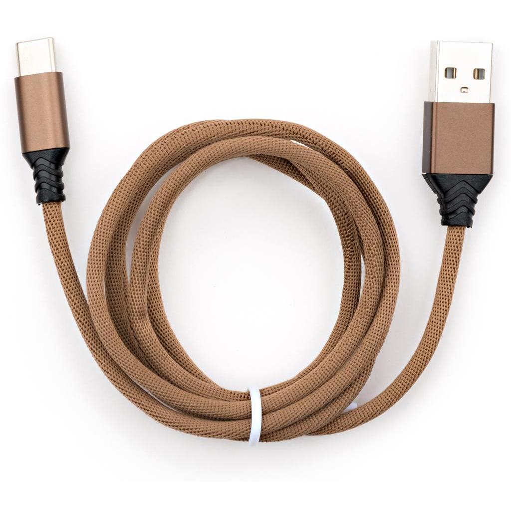 Дата кабель USB 2.0 AM to Type-C nylon 1m brown Vinga (VCPDCTCNB21BR) - главное фото