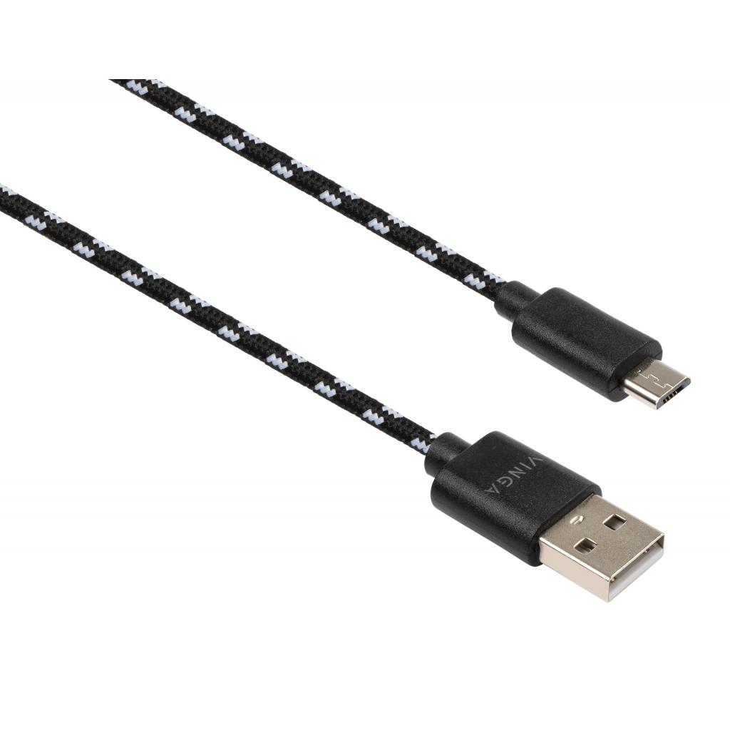 Дата кабель USB 2.0 AM to Micro 5P 2color nylon 1m black Vinga (VCPDCMBN31BK) - главное фото