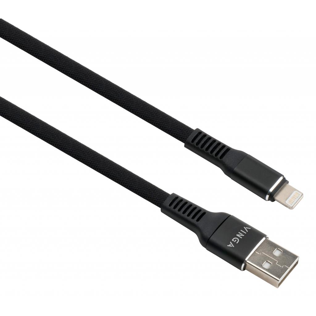 Дата кабель USB 2.0 AM to Lightning 1.0m flat nylon black Vinga (VCPDCLFNB1BK) - главное фото