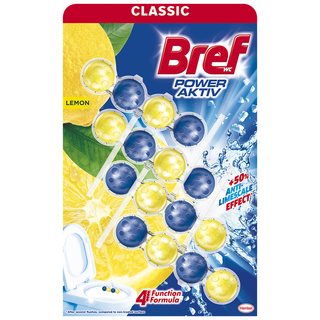 Туалетный блок Bref Сила Актив Лимонная Свежесть 4 шт. (9000101308969/9000101308907) - главное фото