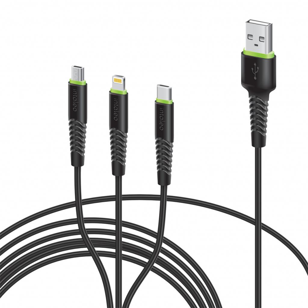 Дата кабель USB 2.0 AM to Lightning + Micro 5P + Type-C 1.4m CBFLEXU1 bl Intaleo (1283126487521) - главное фото