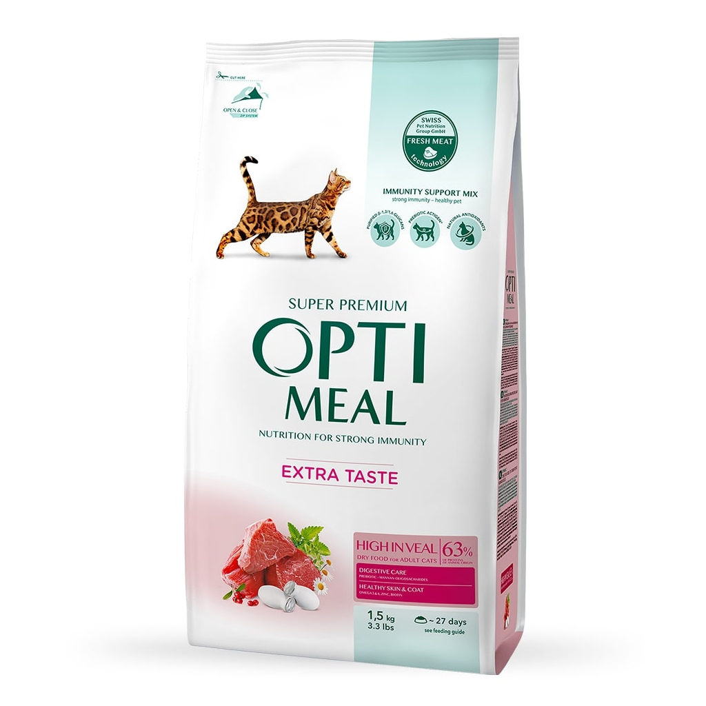Сухой корм для кошек Optimeal со вкусом телятины 1.5 кг (4820215364690) - главное фото