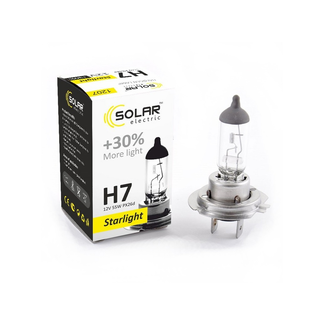 Автолампа SOLAR H7 12V 55W PX26d Starlight+30 (1207) - главное фото